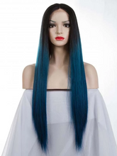 将图片加载到图库查看器,Black Ombre Blue Long Front Wig