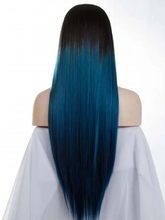 将图片加载到图库查看器,Black Ombre Blue Long Front Wig