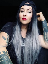 将图片加载到图库查看器,Black to Gray Straight Front Wig