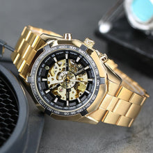 将图片加载到图库查看器,Automatic Skeleton Watch Golden X Dial Business Watches - 1203