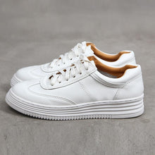 将图片加载到图库查看器,Fashion White Split Leather Women Chunky Sneakers White Shoes - 1203