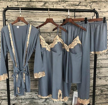 将图片加载到图库查看器,2020 Women Satin Sleepwear 5 Pieces Pyjamas Sexy Lace Pajamas Sleep Lounge Pijama Silk Night Home Clothing Pajama Suit