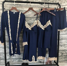 将图片加载到图库查看器,2020 Women Satin Sleepwear 5 Pieces Pyjamas Sexy Lace Pajamas Sleep Lounge Pijama Silk Night Home Clothing Pajama Suit