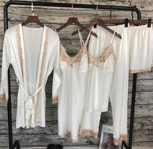 将图片加载到图库查看器,2020 Women Satin Sleepwear 5 Pieces Pyjamas Sexy Lace Pajamas Sleep Lounge Pijama Silk Night Home Clothing Pajama Suit