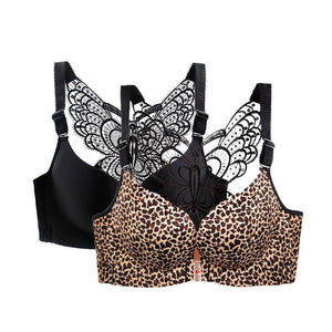 Butterfly Embroidery Front Closure Wireless Bra