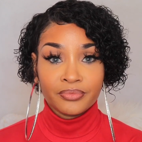 Stunning black wool roll wig