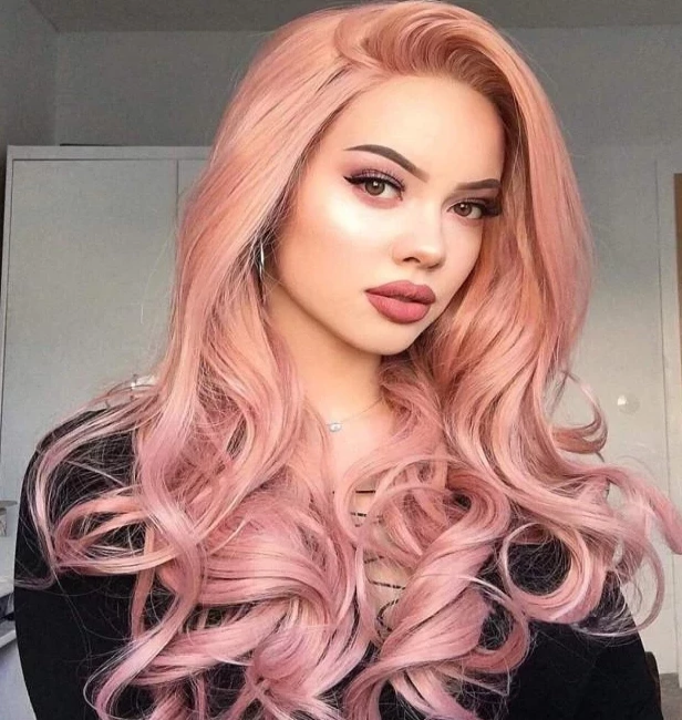 2019 Pink Long Curly Wig