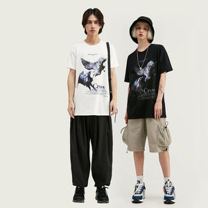 Dark Gothic Raven Print Couple Short-Sleeve T-Shirt