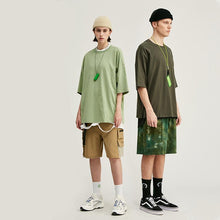 将图片加载到图库查看器，Loose solid color T-shirt five points T-shirt
