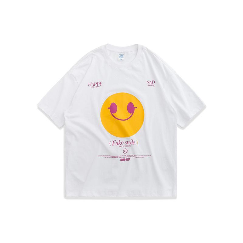 Personalized street fake smile loose short sleeve T-shirt