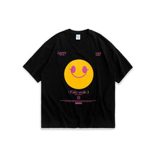 将图片加载到图库查看器，Personalized street fake smile loose short sleeve T-shirt
