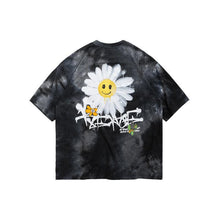 将图片加载到图库查看器，Street tie-dye smiley daisy graffiti loose stretch T-shirt
