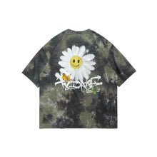 将图片加载到图库查看器，Street tie-dye smiley daisy graffiti loose stretch T-shirt
