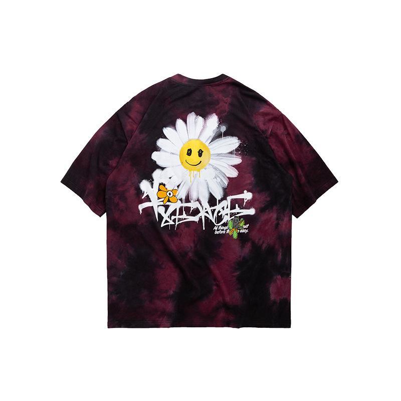 Street tie-dye smiley daisy graffiti loose stretch T-shirt