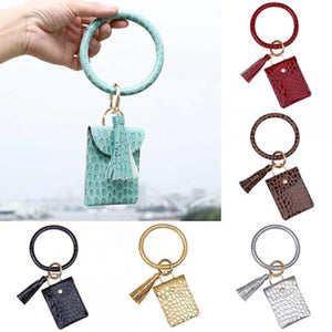 2020 new coin purse bracelet key chain tassel leather  crocodile pattern card bag