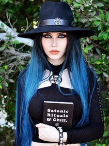 Black Ombre Blue Long Front Wig