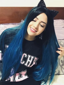 Black Ombre Blue Long Front Wig