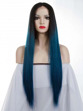 将图片加载到图库查看器，Black Ombre Blue Long Front Wig
