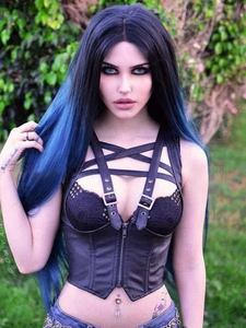 Black Ombre Blue Long Front Wig