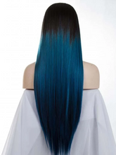 将图片加载到图库查看器，Black Ombre Blue Long Front Wig
