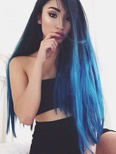 将图片加载到图库查看器，Black Ombre Blue Long Front Wig
