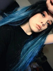 Black Ombre Blue Long Front Wig