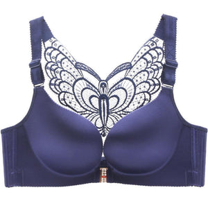 Butterfly Embroidery Front Closure Wireless Bra