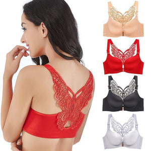 Butterfly Embroidery Front Closure Wireless Bra