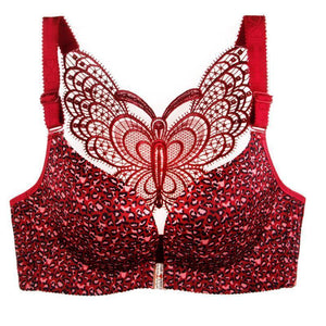 Butterfly Embroidery Front Closure Wireless Bra