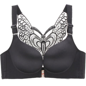 Butterfly Embroidery Front Closure Wireless Bra