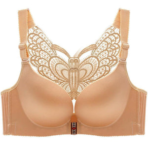 Butterfly Embroidery Front Closure Wireless Bra