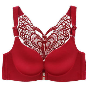 Butterfly Embroidery Front Closure Wireless Bra