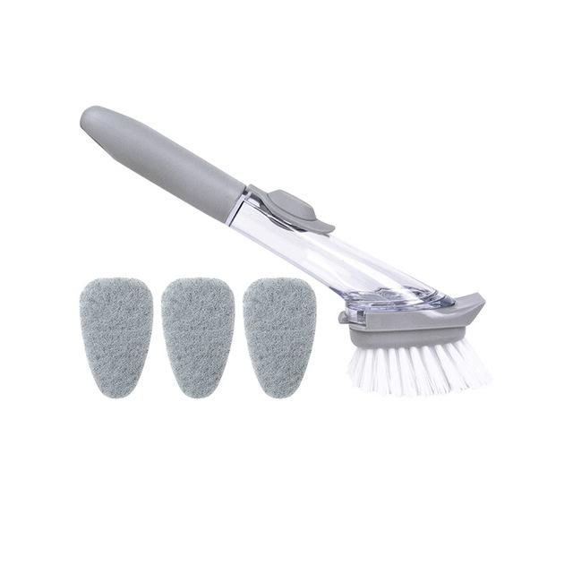 Long-handle kitchen cleaning tool with automatic liquid washing pot and bowl brush