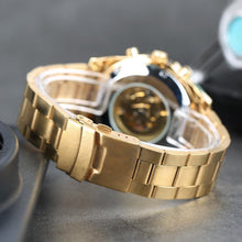 将图片加载到图库查看器，Automatic Skeleton Watch Golden X Dial Business Watches - 1203
