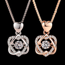 将图片加载到图库查看器，Fashion Romantic Double Heart Flower Pendant Necklace with Zircon Rose - 1203
