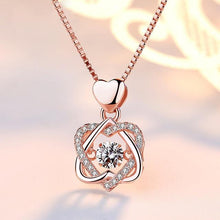 将图片加载到图库查看器，Fashion Romantic Double Heart Flower Pendant Necklace with Zircon Rose - 1203
