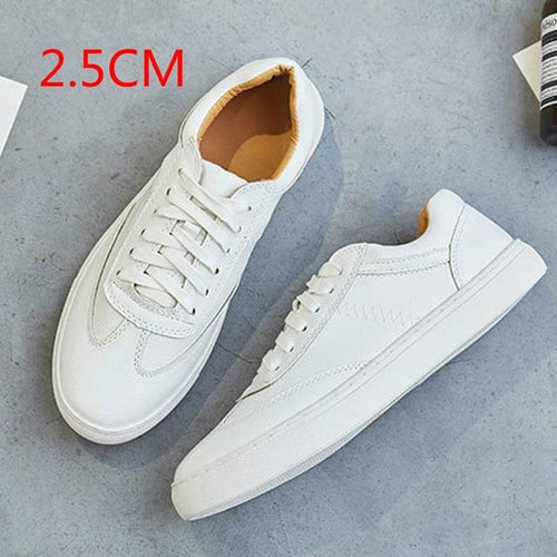Fashion White Split Leather Women Chunky Sneakers White Shoes - 1203