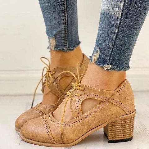 Lace-Up Cut Out Chunky Heels