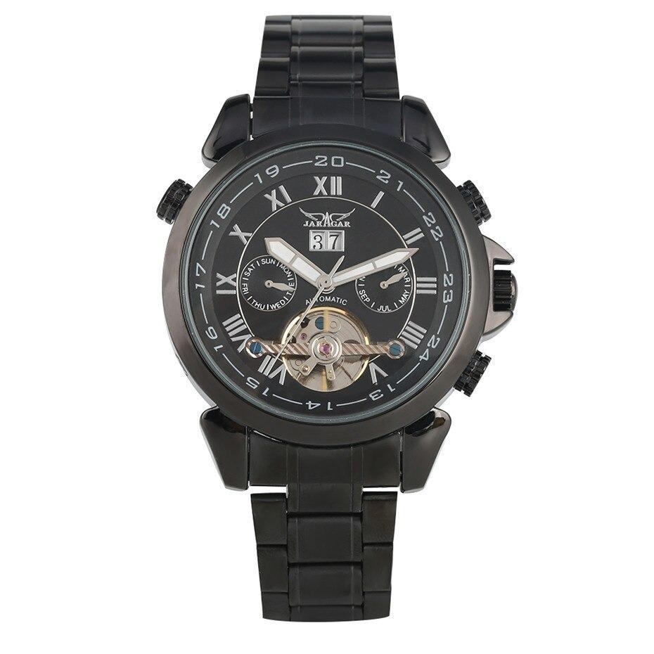 Luxury Jaragar Wrist Watch Automatic Sport Calendar Tourbillon Rubber Watch - 1203