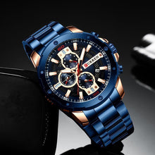 将图片加载到图库查看器，Men Quartz Watch Blue Classic Chronograph - 1203
