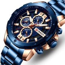 将图片加载到图库查看器，Men Quartz Watch Blue Classic Chronograph - 1203
