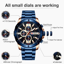 将图片加载到图库查看器，Men Quartz Watch Blue Classic Chronograph - 1203
