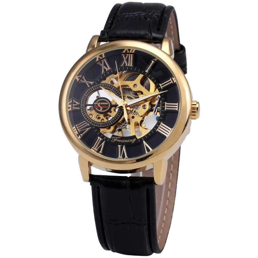 Skeleton Watch Golden Dial Business Quartz Wrist Watches - 1203