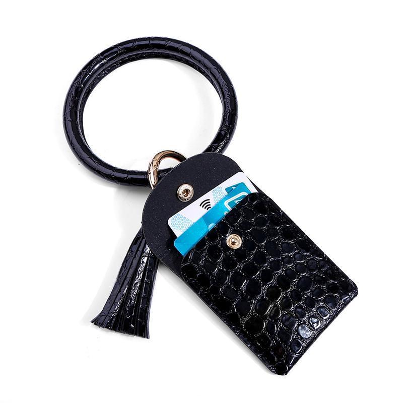 2020 new coin purse bracelet key chain tassel leather  crocodile pattern card bag